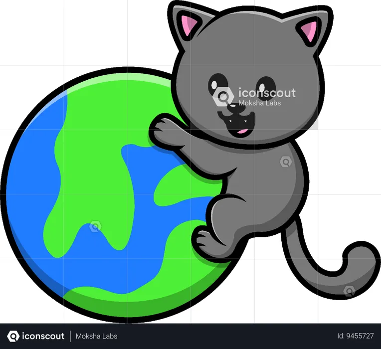 Cat Hanging On Earth  Illustration