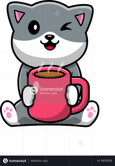 Cat Holding Hot Coffee Cup  Illustration