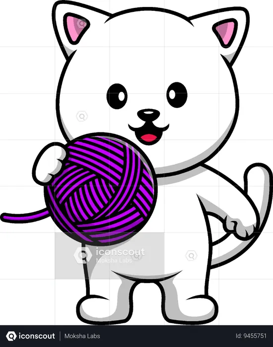 Cat Holding Yarn Ball  Illustration