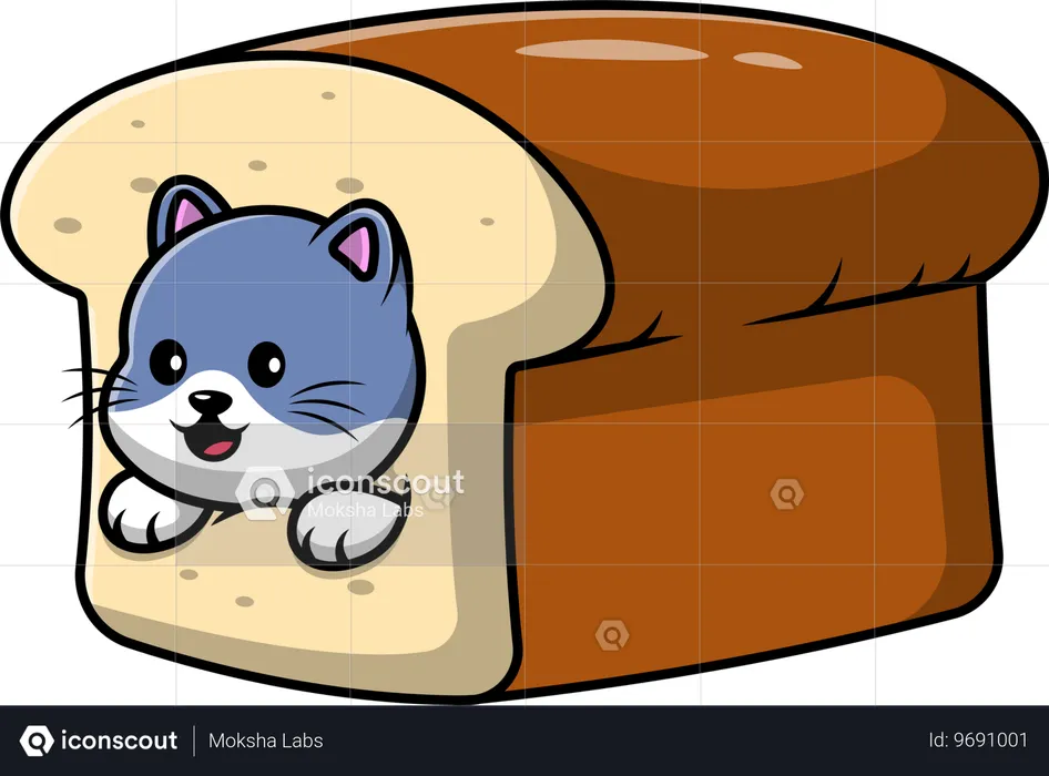 Cat In A Bread  Illustration