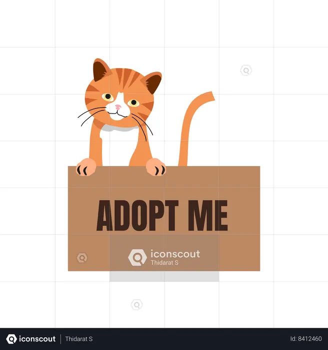 Cat in Box with 'Adopt Me' Sign  Illustration