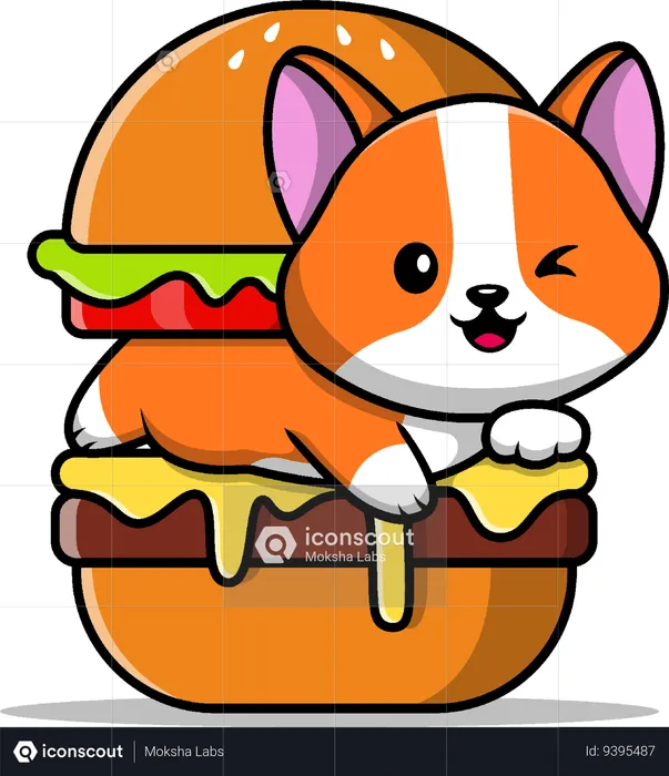 Cat In Burger  Illustration