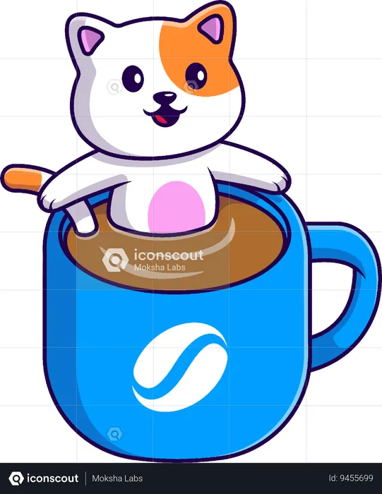 Cat In Coffee Cup  Illustration