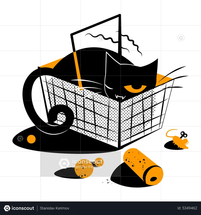 Cat in Empty cart  Illustration