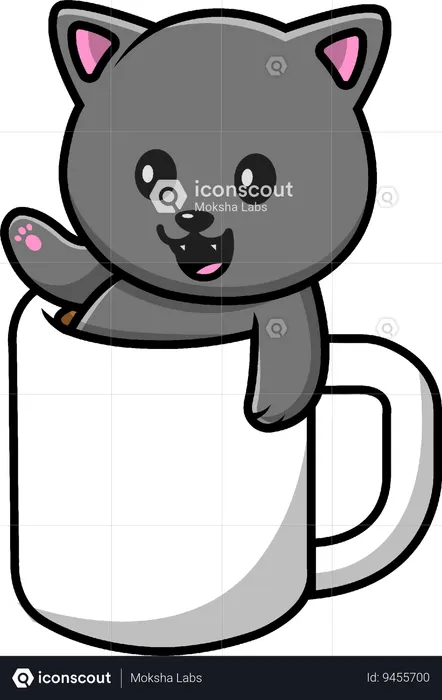 Cat In Hot Coffee Cup  Illustration