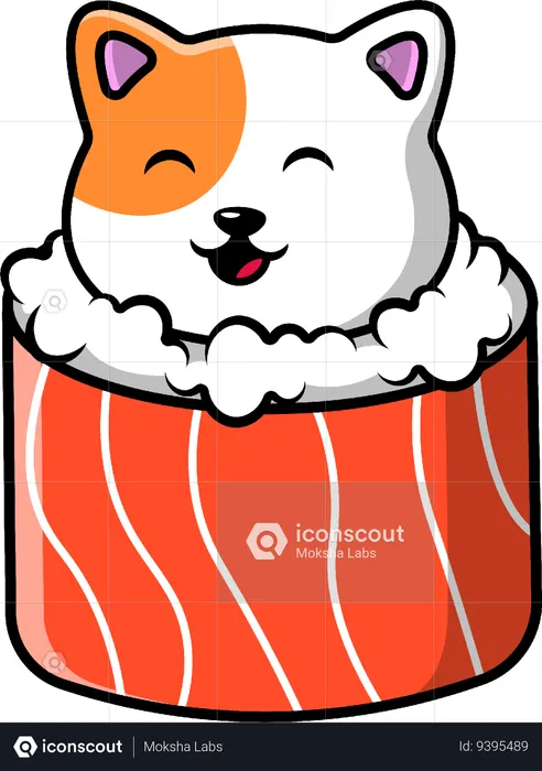 Cat In Sushi Salmon Roll  Illustration