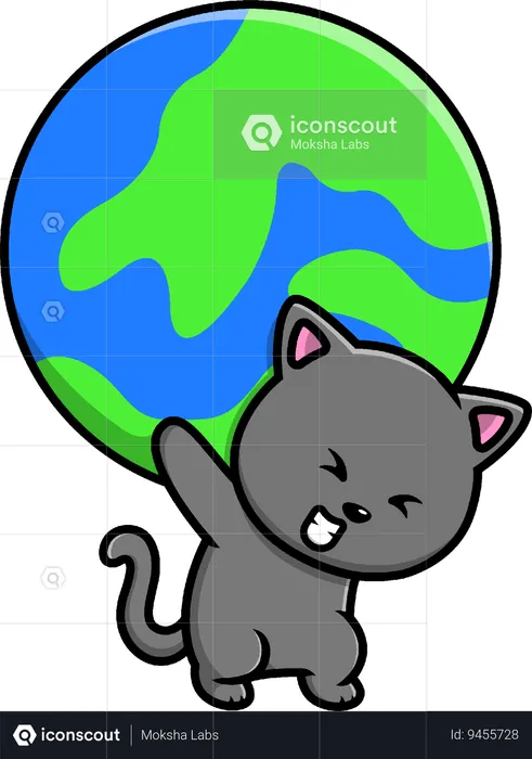Cat Lifting Earth  Illustration
