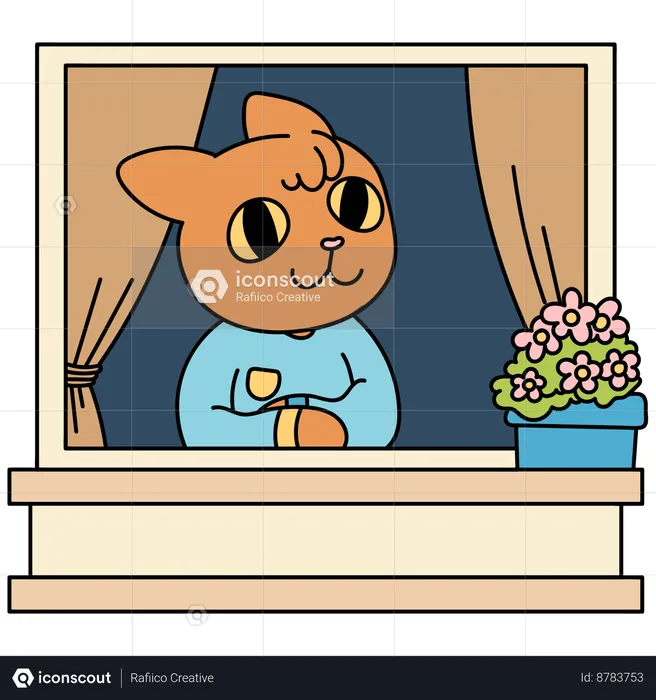 Cat Looking Outside From Window  Illustration