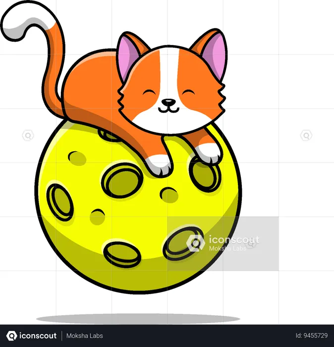 Cat Lying On Moon  Illustration