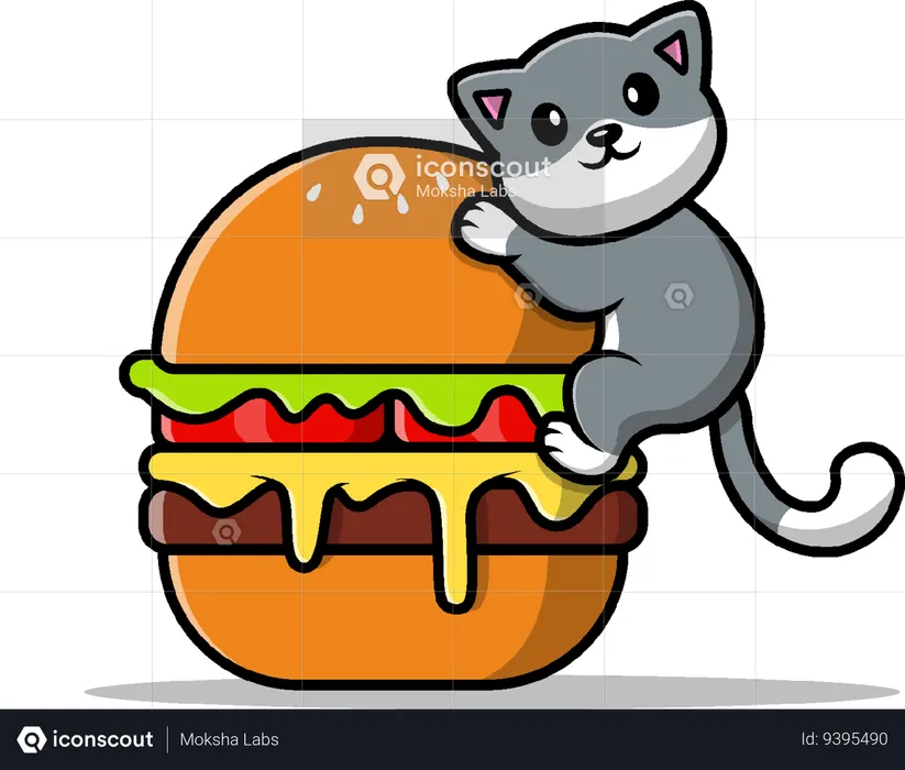 Cat On Burger  Illustration