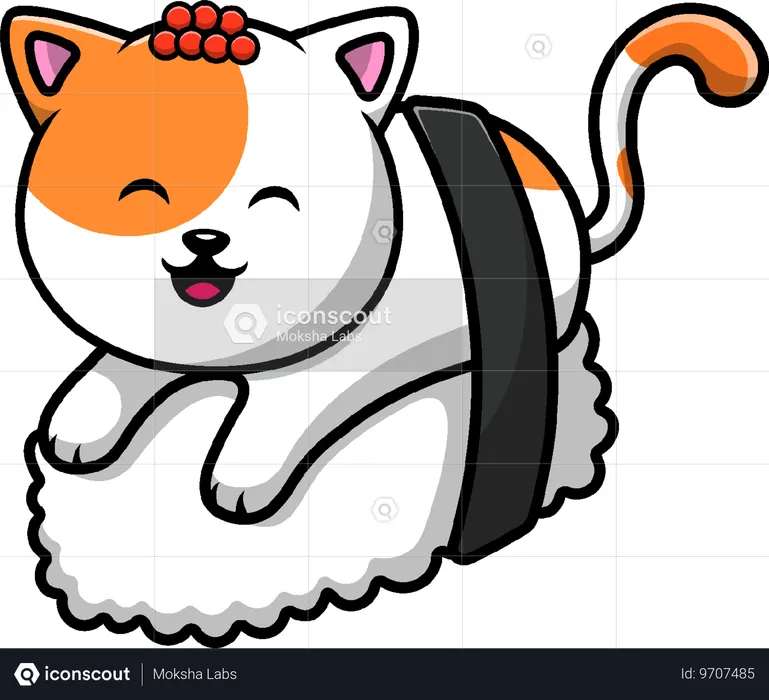 寿司の上の猫  イラスト