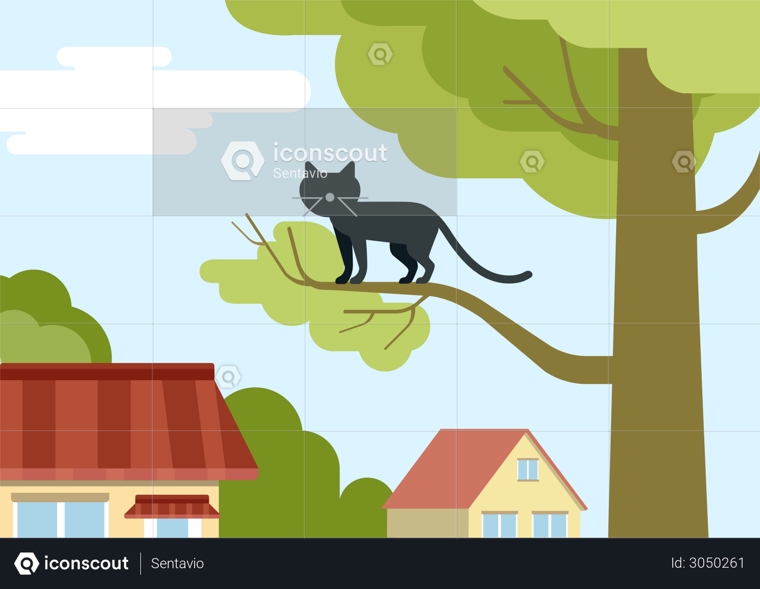 Best Premium Cat on tree Illustration download in PNG & Vector format