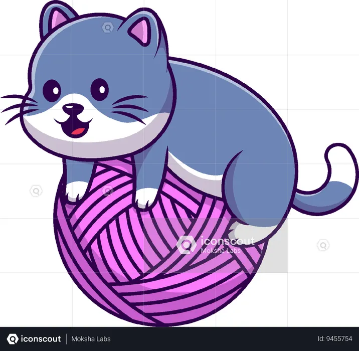 Cat On Yarn Ball  Illustration