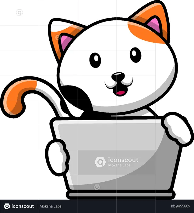 Cat Playing Laptop  Illustration