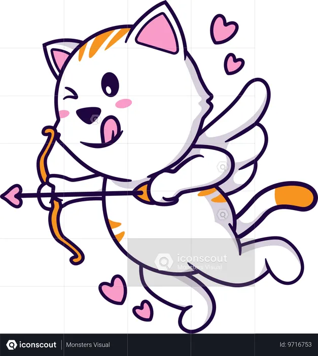 Cat playing with bow and arrow  Illustration