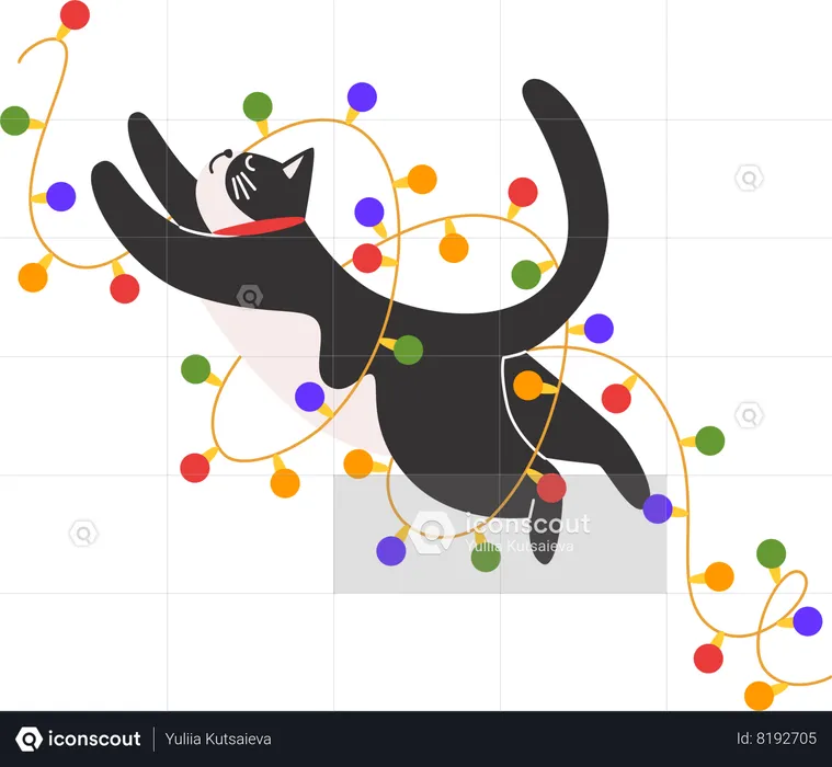 Cat plays wits a Christmas garland  Illustration