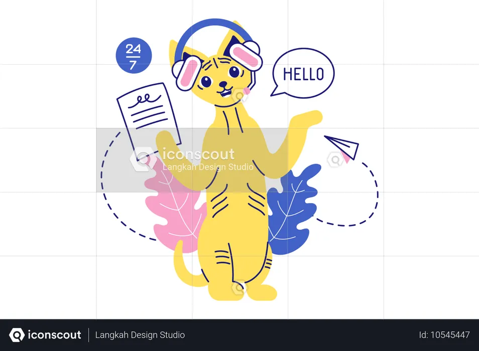 Cat provides customer help support  Illustration