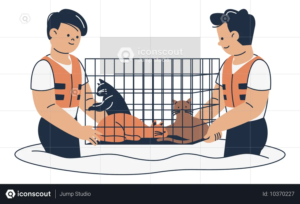 Cat Rescue from the Flood  Illustration