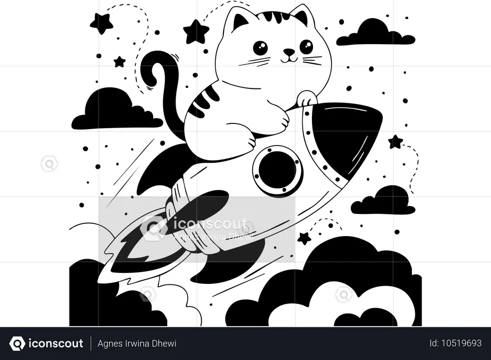 Cat riding a rocket  Illustration