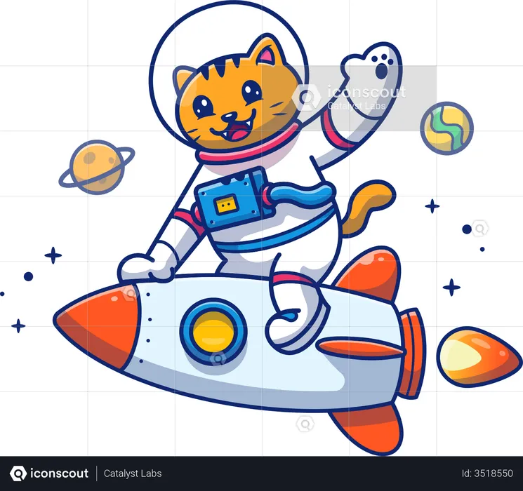 Cat riding rocket  Illustration