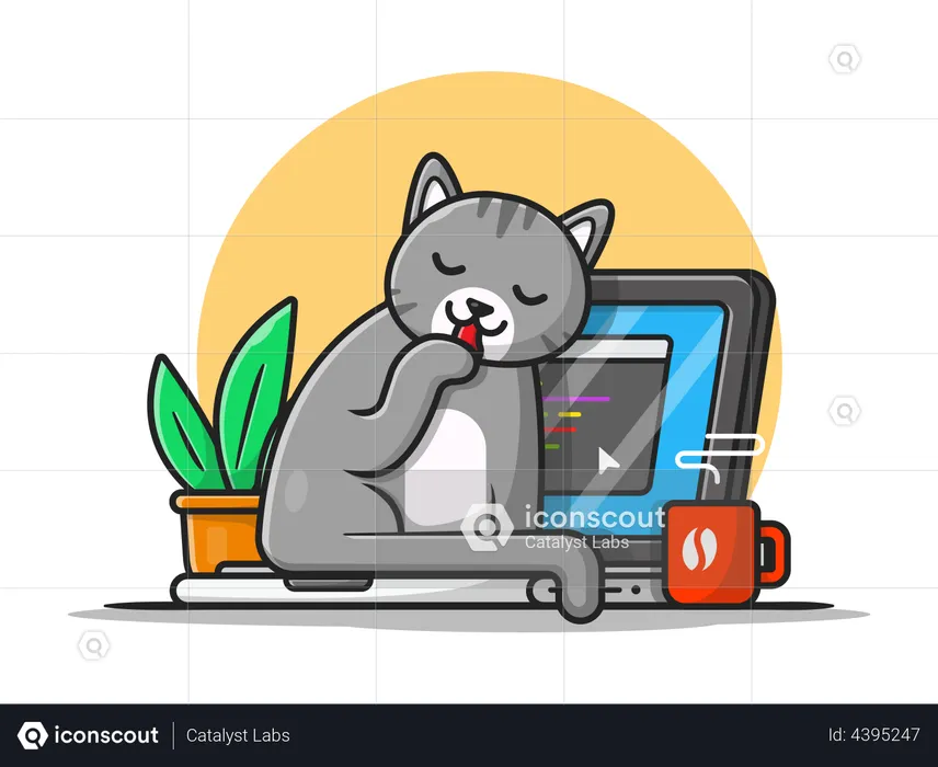 Cat sitting at desk  Illustration