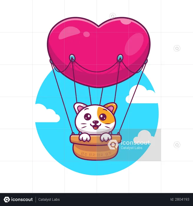 Cat sitting in air balloon  Illustration