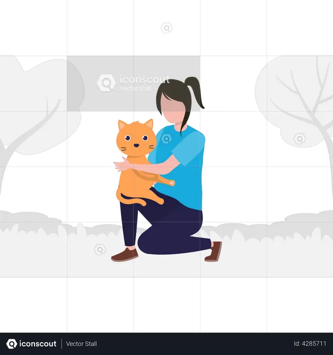Cat sitting on girl's lap  Illustration