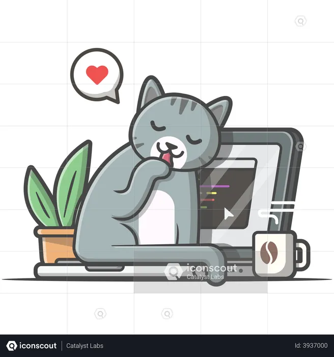 Cat sitting on laptop  Illustration