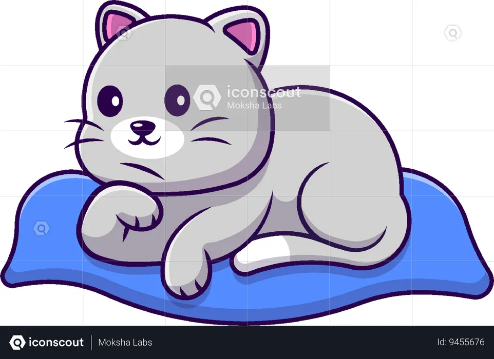 Cat Sitting On Pillow  Illustration