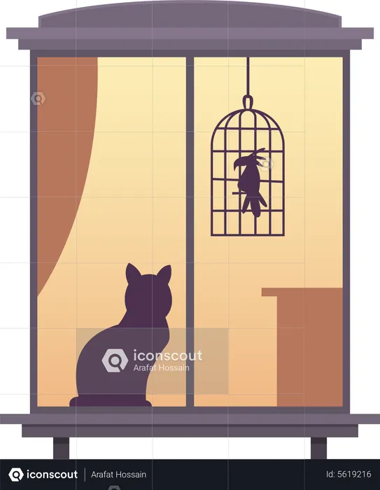Cat sitting on window view from window  Illustration