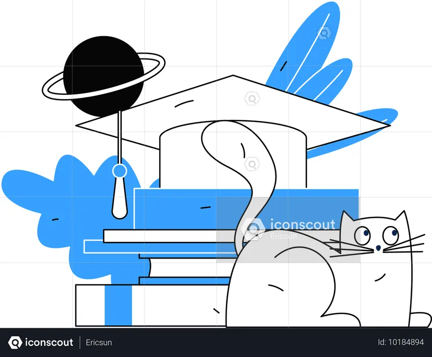 Cat sitting with graduation cap  Illustration