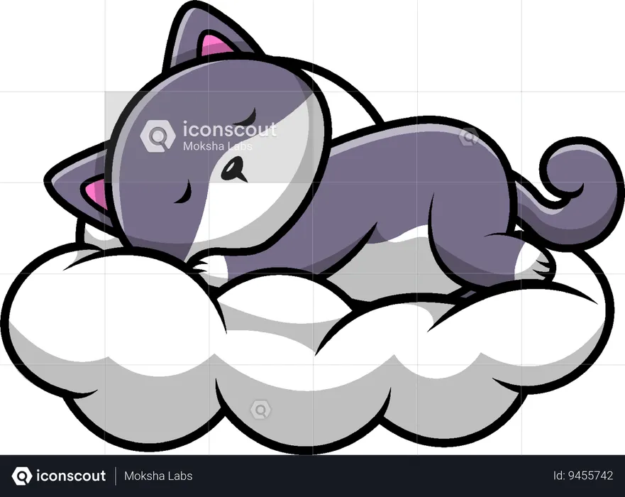 Cat Sleeping In Cloud  Illustration