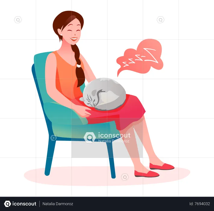 Cat sleeping in lap of owner  Illustration