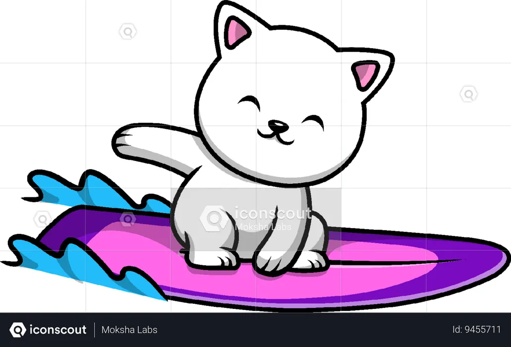 Cat Surfing With Surfboard  Illustration