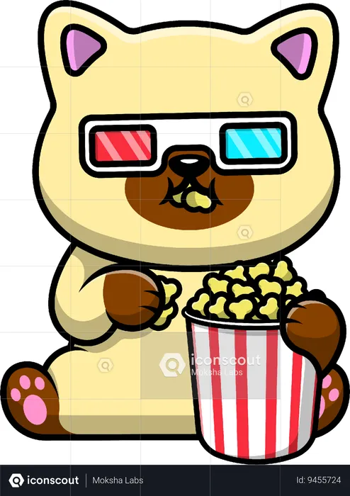 Cat Watching Movie With Popcorn  Illustration