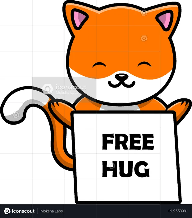 Cat With Free Hug Boarding  Illustration