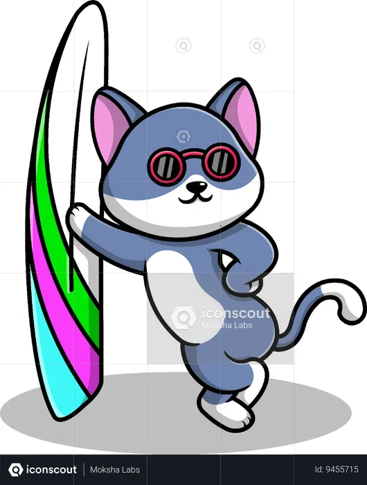 Cat With Surfboard  Illustration