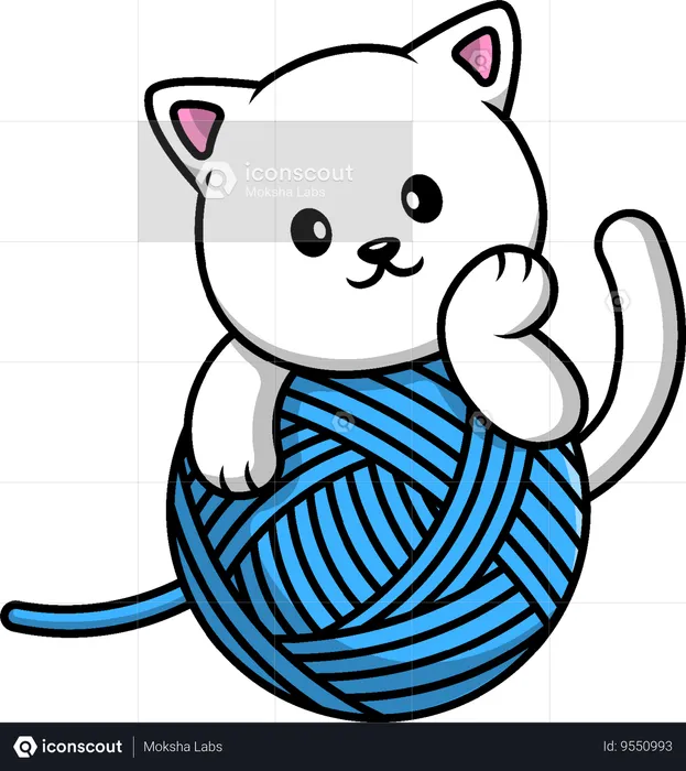 Cat With Yarn Ball  Illustration