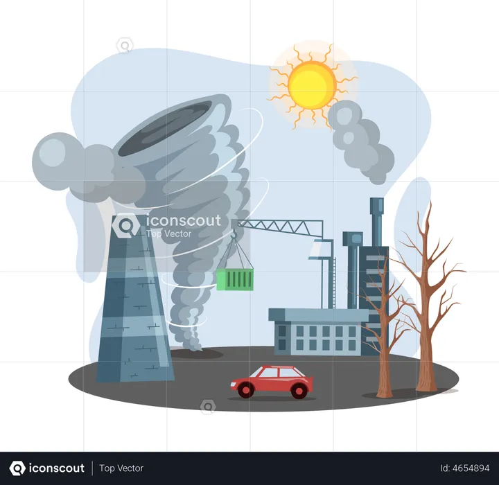 Catastrophes naturelles causées par des émissions élevées de carbone  Illustration