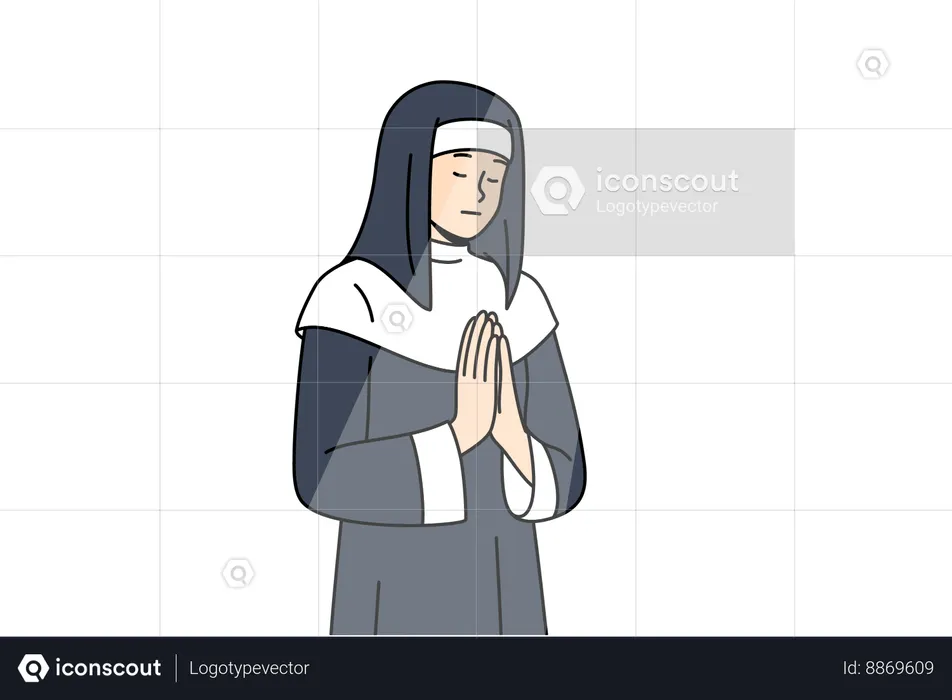 Catholic nun is praying to Jesus  Illustration