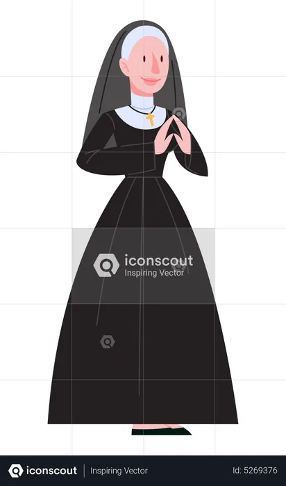 Catholic nun wearing traditional black clothes  Illustration
