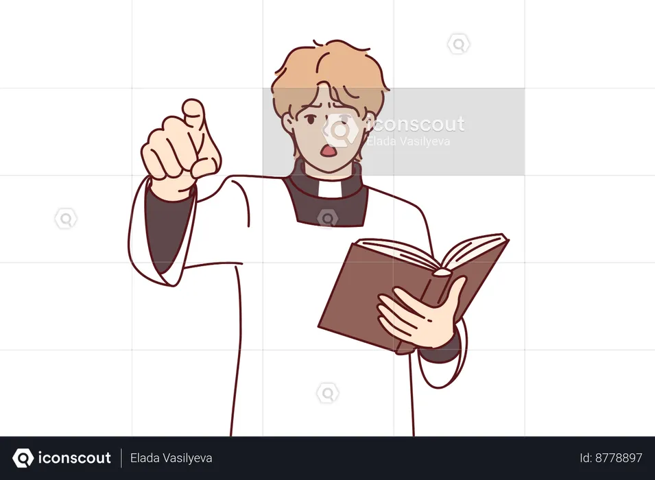 Catholic priest is reading bible  Illustration