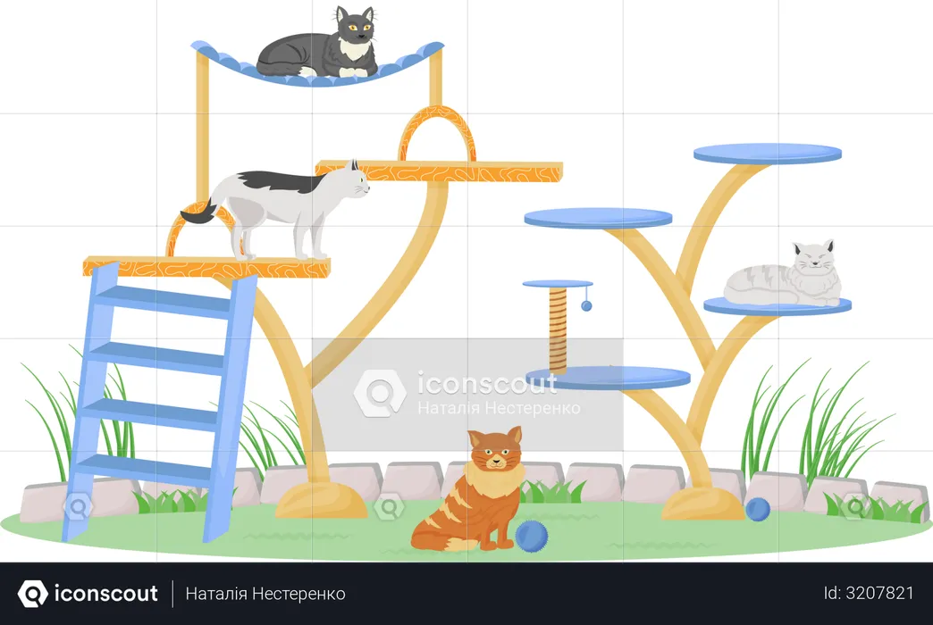 Cats on play tower  Illustration