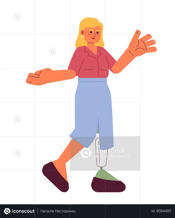 Caucadult woman prosthesis leg gesticulating  Illustration