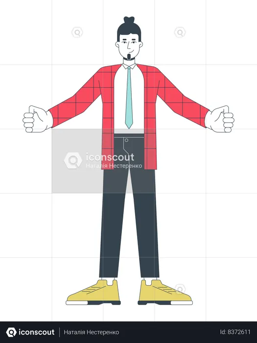 Caucasian adult employee standing with open arms  Illustration