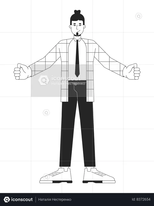 Caucasian adult employee standing with open arms  Illustration
