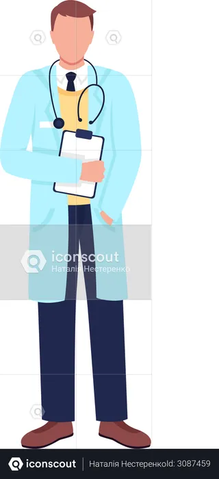 Caucasian doctor with stethoscope and clipboard  Illustration
