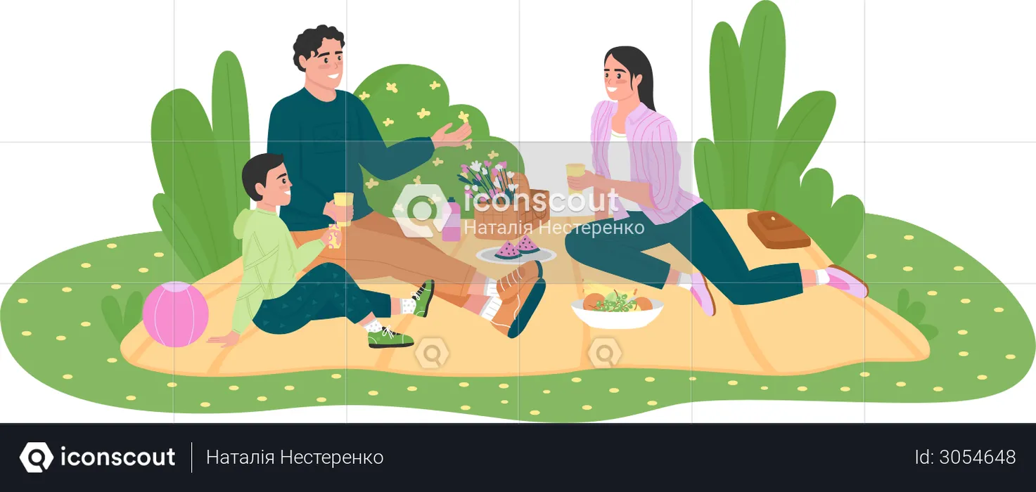 Caucasian family on picnic  Illustration