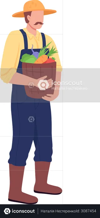 Caucasian farmer with bucket of vegetables  Illustration