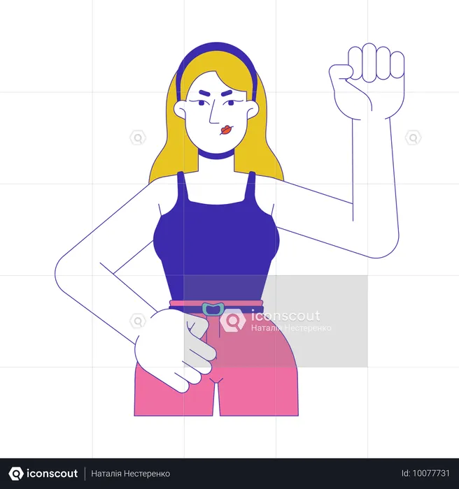 Caucasian female activist raising fist  Illustration